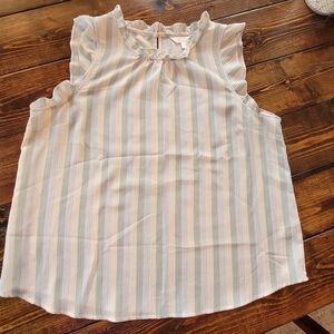LC Lauren Conrad Sleeveless Ruffle Neck Striped Top in Pastel Blue & Cream